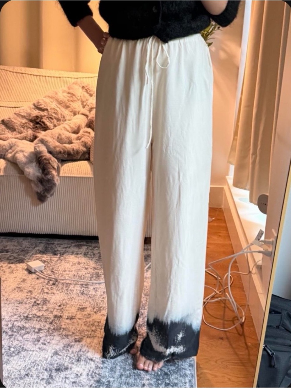 DISSH Cream Wide-Leg Joggers with Black Dip-Dye Hem